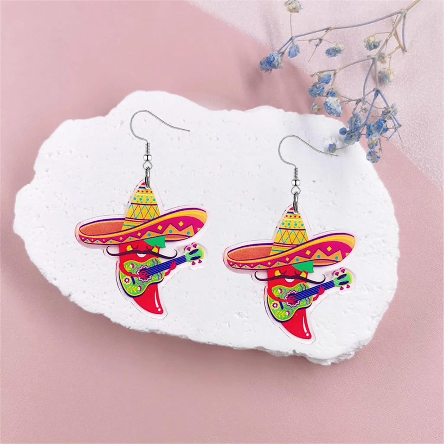coadipress 2 Pairs Cinco De Mayo Earrings for Women Cute Mexican Style Chili Pepper Horse Acrylic Fiesta Earrings Mexico Theme Carnivals Festival Jewelry Gifts
