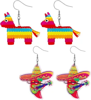 coadipress 2 Pairs Cinco De Mayo Earrings for Women Cute Mexican Style Chili Pepper Horse Acrylic Fiesta Earrings Mexico Theme Carnivals Festival Jewelry Gifts