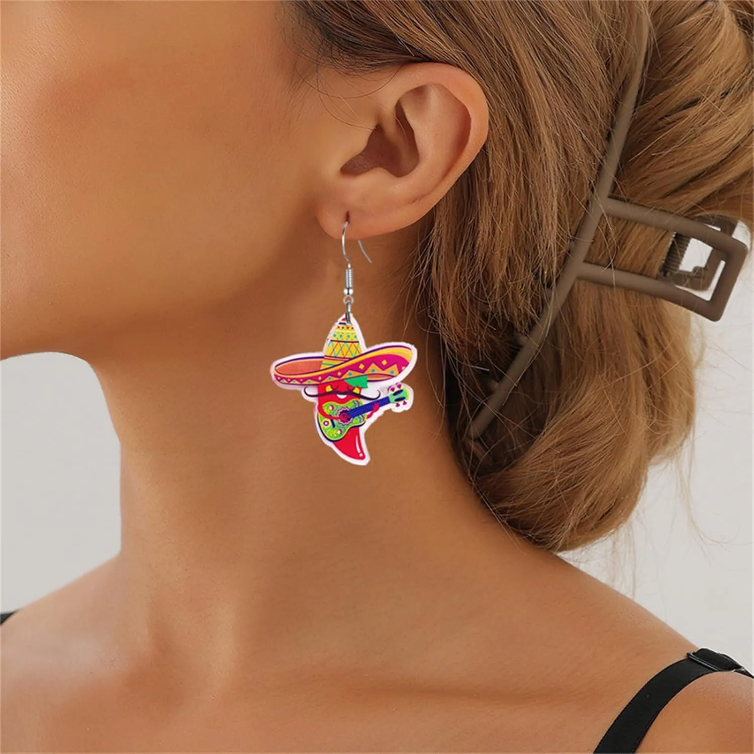 coadipress 2 Pairs Cinco De Mayo Earrings for Women Cute Mexican Style Chili Pepper Horse Acrylic Fiesta Earrings Mexico Theme Carnivals Festival Jewelry Gifts