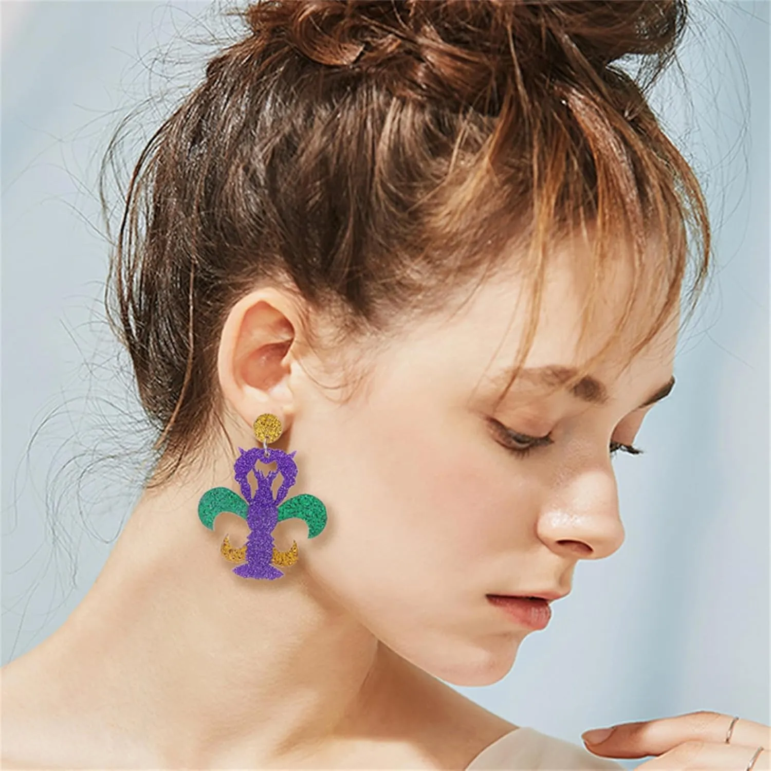 coadipress Mardi Gras Dangle Earrings for Women Colorful Lightweight Acrylic Leaf Mask Champagne Bottle Earrings Mardi Gras Cosplay Party Charm Jewelry Gift Accessories