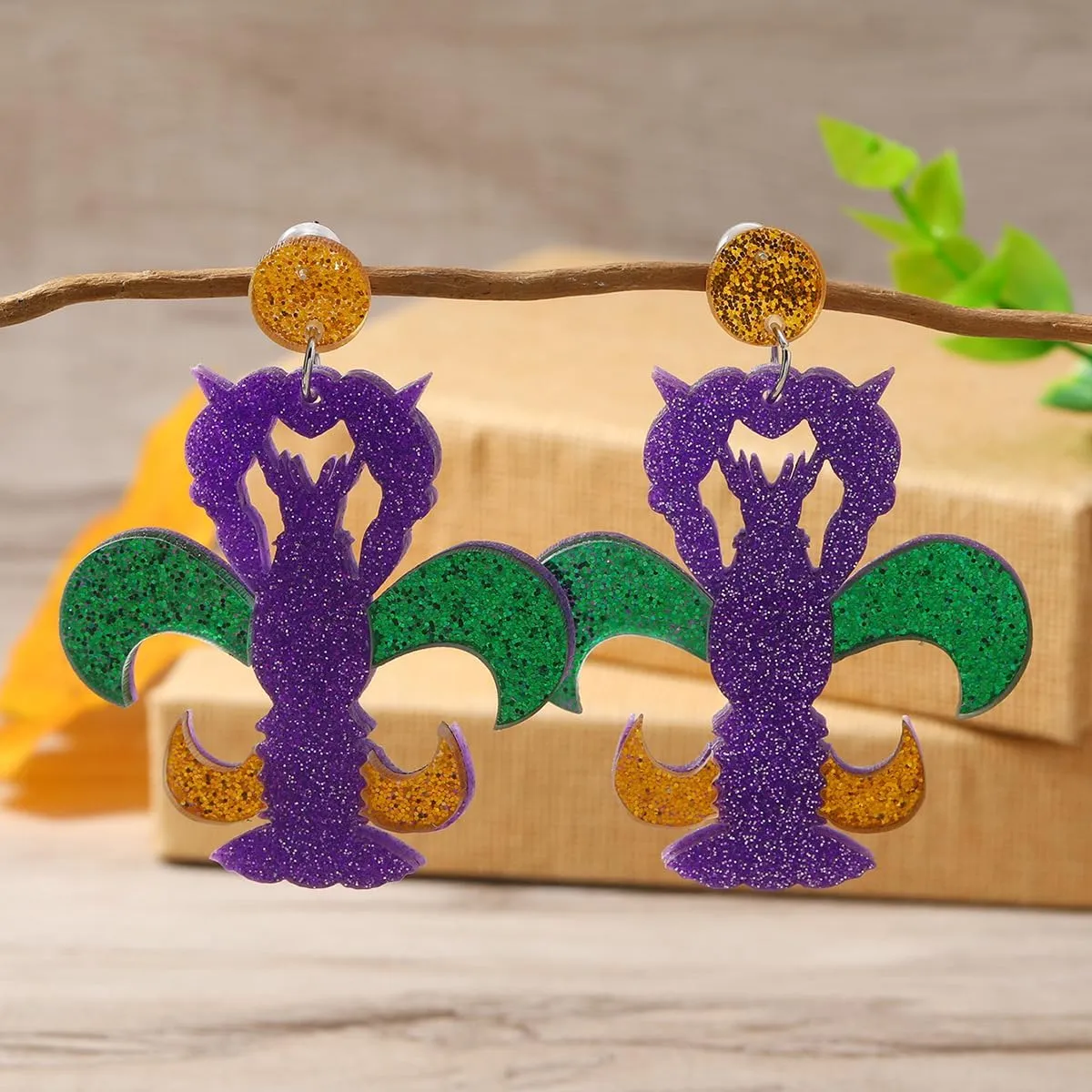 coadipress Mardi Gras Dangle Earrings for Women Colorful Lightweight Acrylic Leaf Mask Champagne Bottle Earrings Mardi Gras Cosplay Party Charm Jewelry Gift Accessories