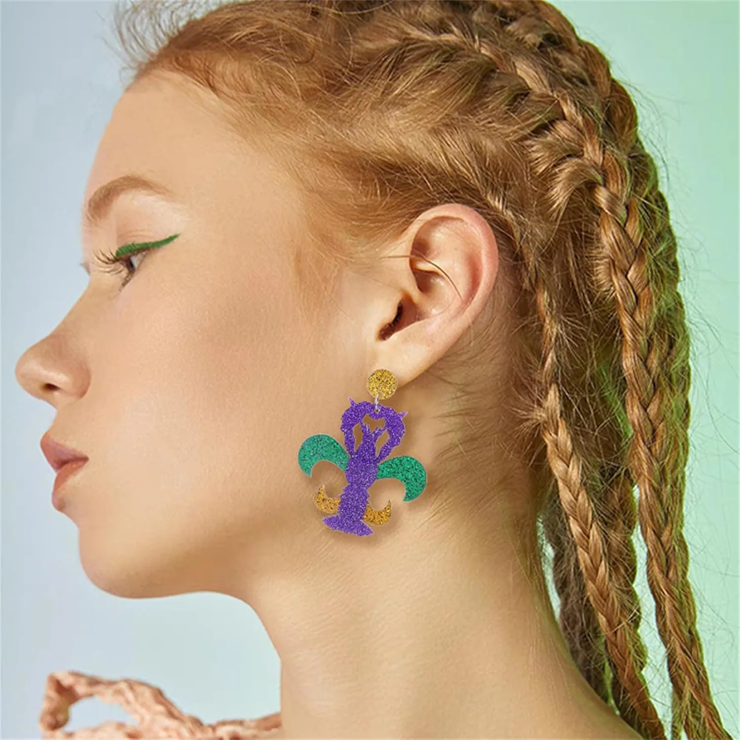 coadipress Mardi Gras Dangle Earrings for Women Colorful Lightweight Acrylic Leaf Mask Champagne Bottle Earrings Mardi Gras Cosplay Party Charm Jewelry Gift Accessories