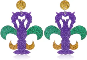 coadipress Mardi Gras Dangle Earrings for Women Colorful Lightweight Acrylic Leaf Mask Champagne Bottle Earrings Mardi Gras Cosplay Party Charm Jewelry Gift Accessories