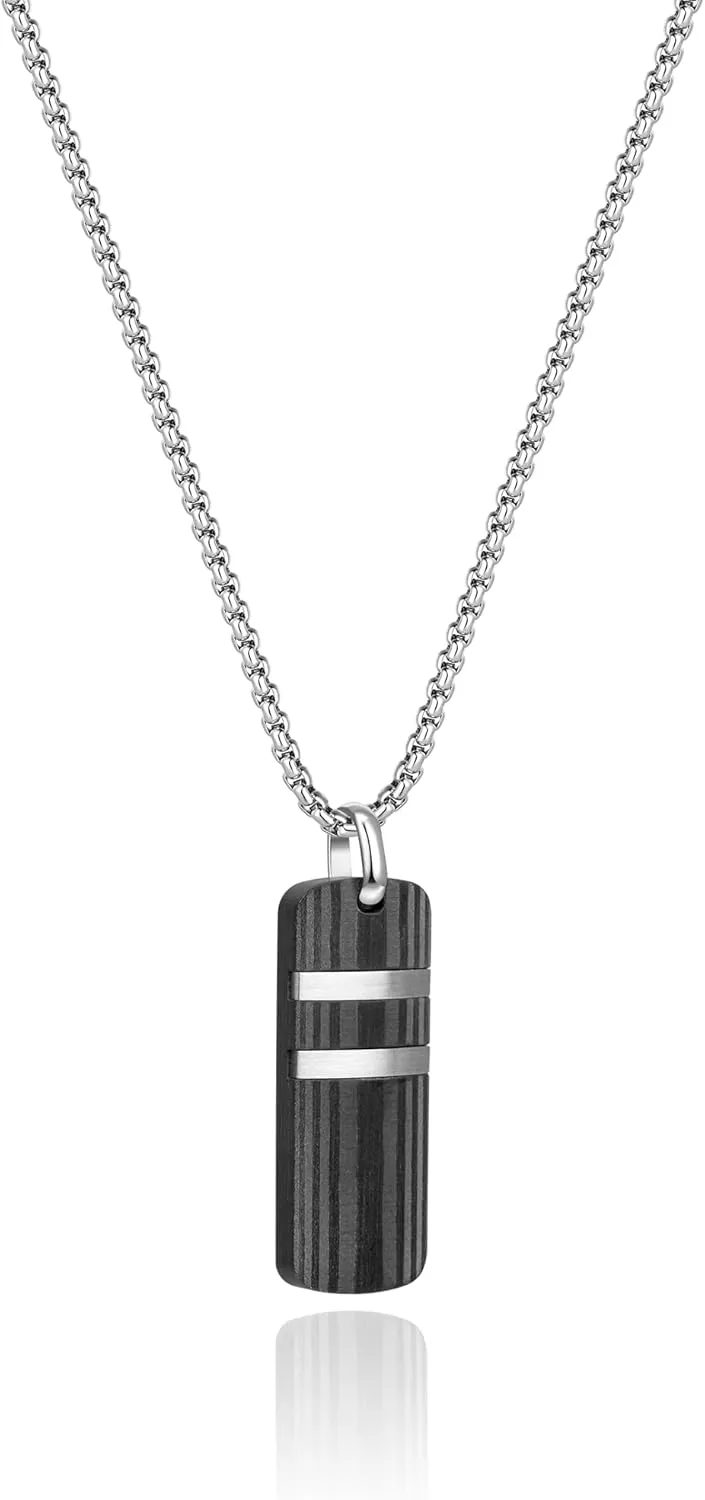 COBI 316L Stainless Steel Pendant Necklaces for Men, Cuban Link Chain Necklace, Black Silver Cross Dog Tag, Engraved Cylinder Compass, Minimal Box Chain Jewelry, Hypoallergenic Everyday Wear, Gift