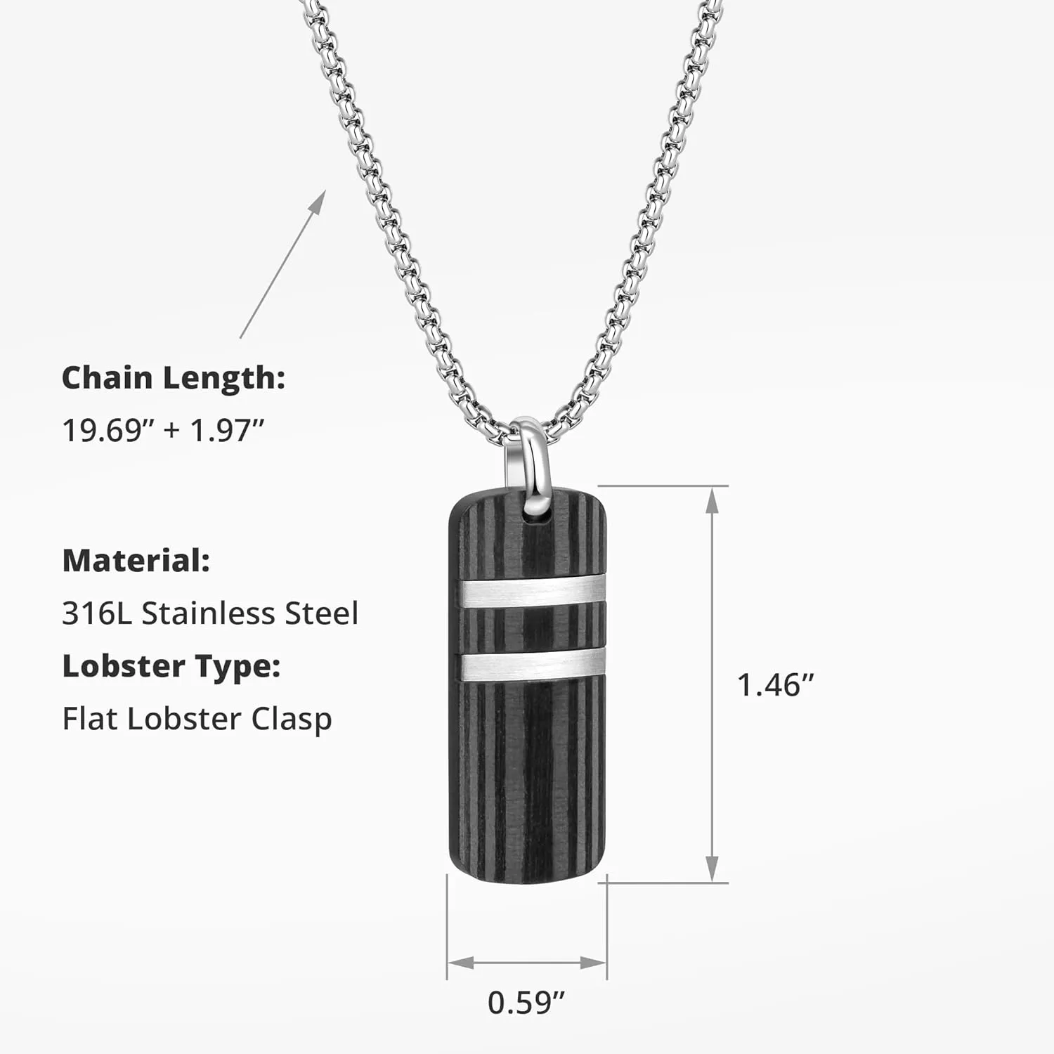 COBI 316L Stainless Steel Pendant Necklaces for Men, Cuban Link Chain Necklace, Black Silver Cross Dog Tag, Engraved Cylinder Compass, Minimal Box Chain Jewelry, Hypoallergenic Everyday Wear, Gift