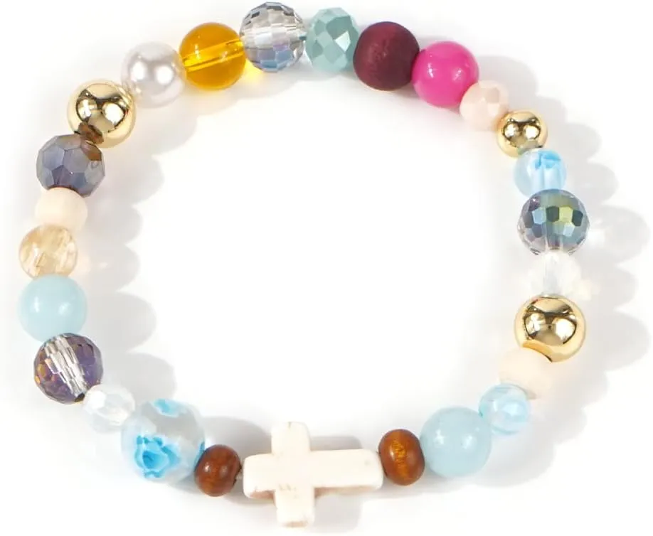 Colorful Crystal Beaded Cross Bracelets for Women Charm White Crosses Bracelet Fashion Jewelry Gifts
