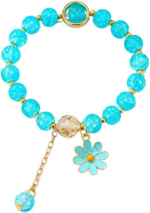 Colorful Flower Bracelets for Women Beaded Charm Strand Stretch Crystal Bracelet with Daisy Stretch Design and Extension Chain Jewelry