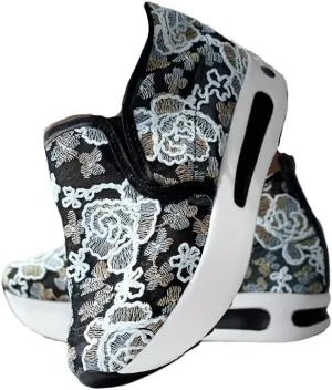 Colorful Flower Embroidered Wedge Sneakers, Women's Slip On Platform Mesh Shoes, Breathable Daily Footwear