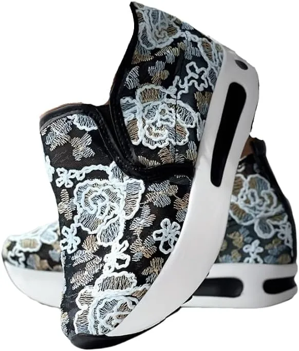 Colorful Flower Embroidered Wedge Sneakers, Women's Slip On Platform Mesh Shoes, Breathable Daily Footwear