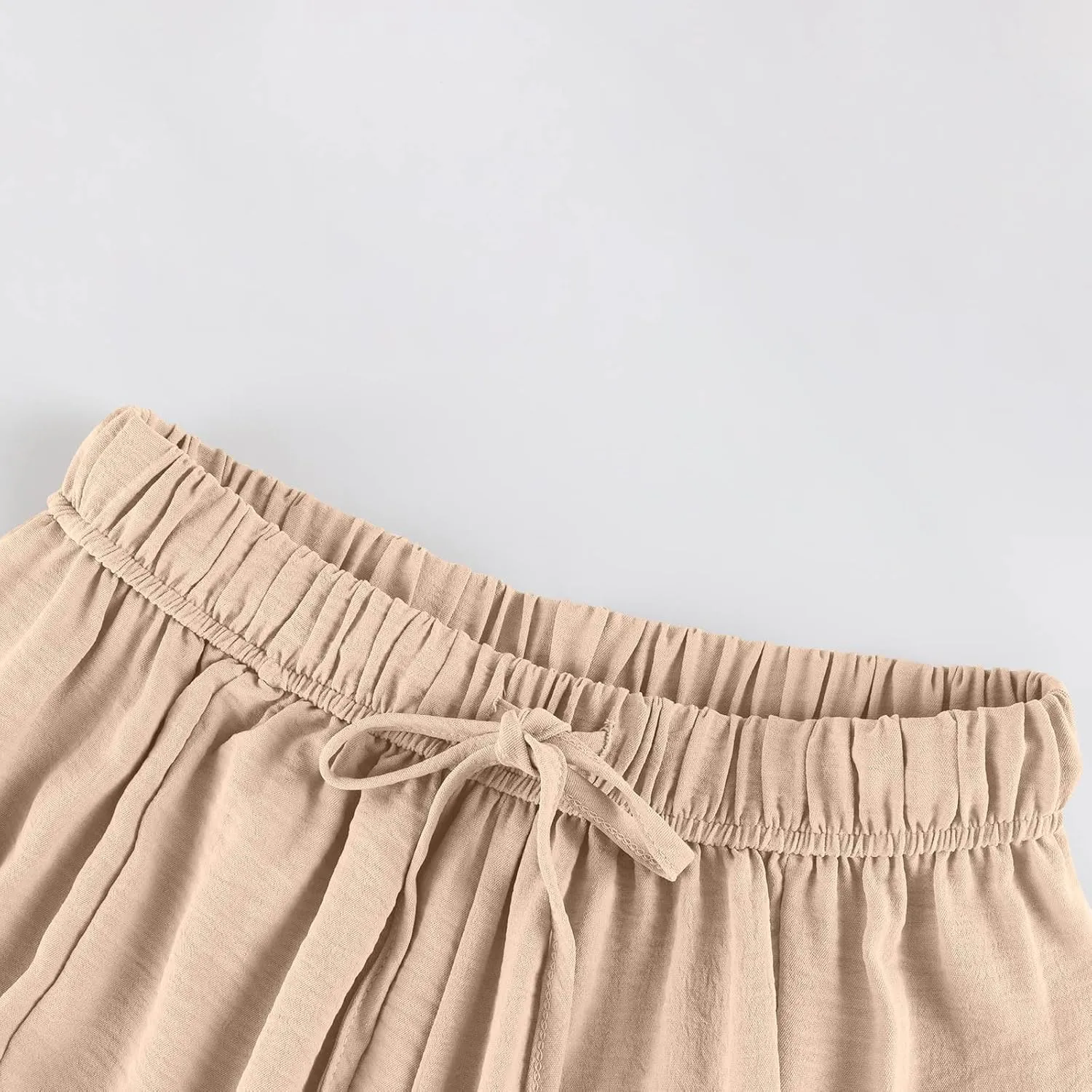 Cotton Linen Pants Women Capri Wide Leg Pants Palazzo Lounge Pant Drawstring Summer Beach Harem Pant with Pockets