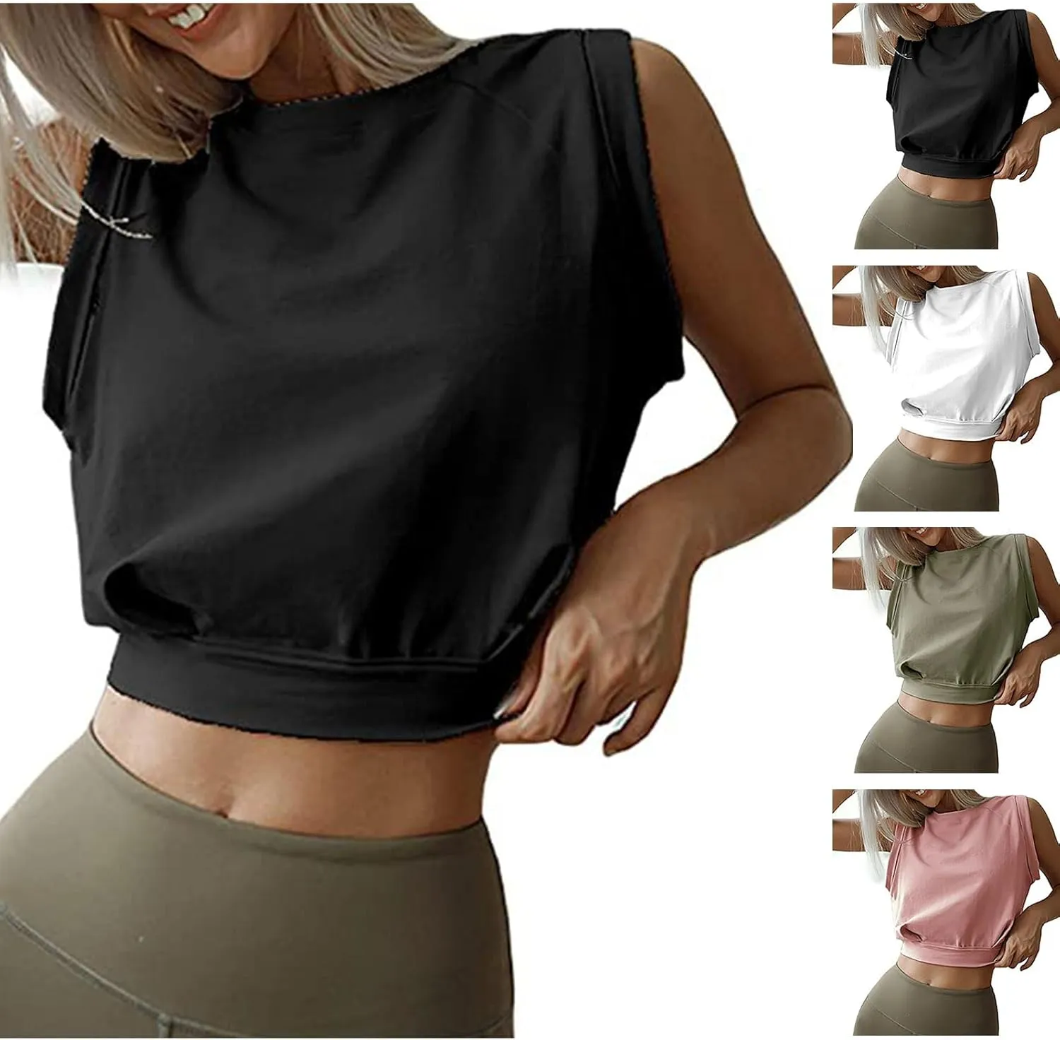 Crop Top Athletic Shirts for Women Workout Sleeveless Shirts Running Gym Workout Yoga Tank Crop Tops