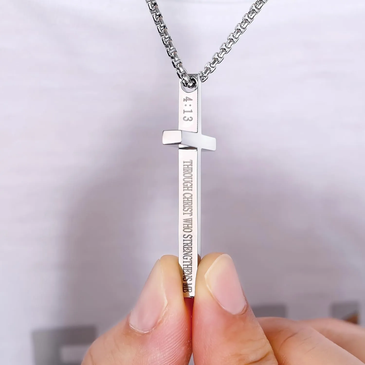 Cross Necklace for Men Christmas Gift Cross Pendant Strength Bible Verse Stainless Steel Necklaces