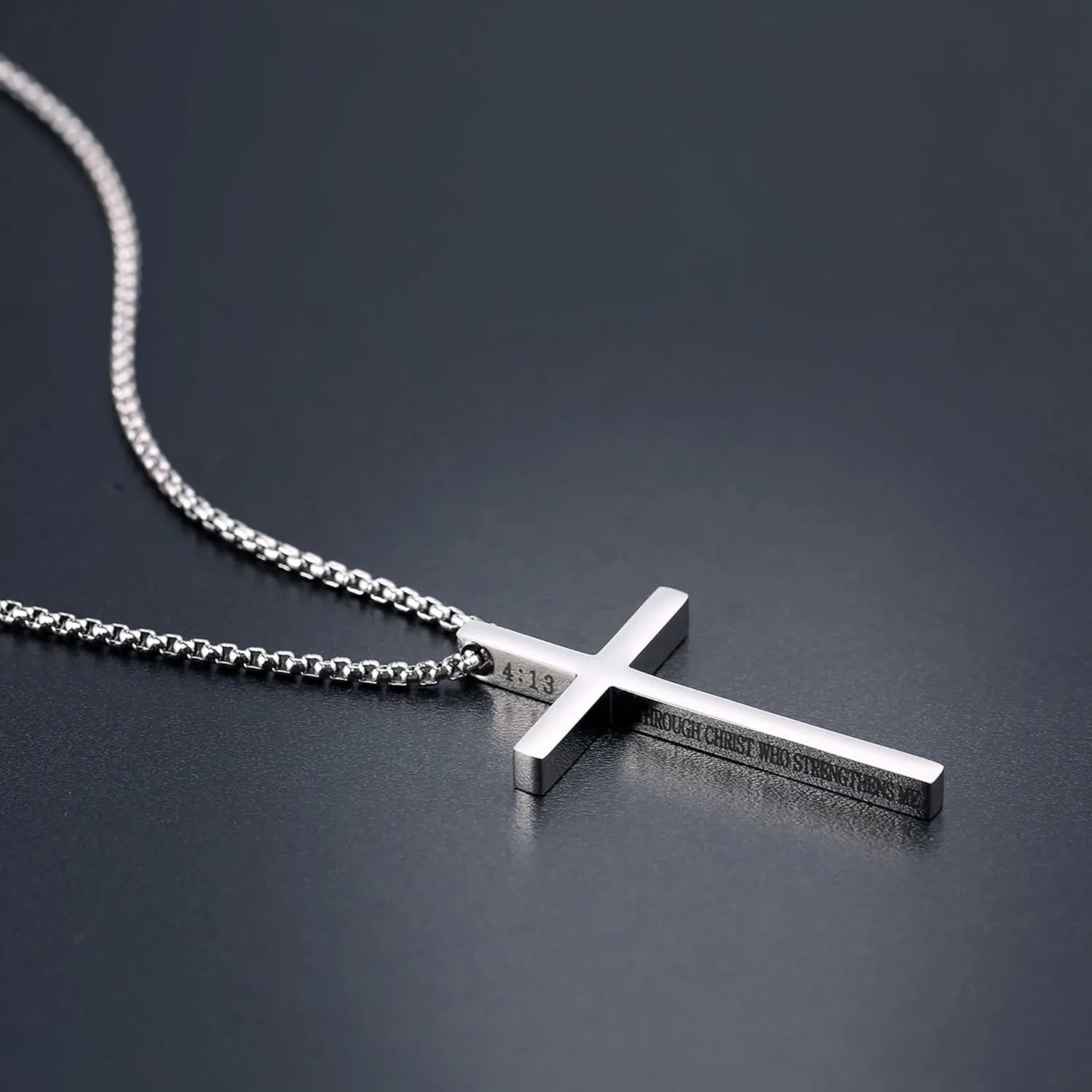 Cross Necklace for Men Christmas Gift Cross Pendant Strength Bible Verse Stainless Steel Necklaces