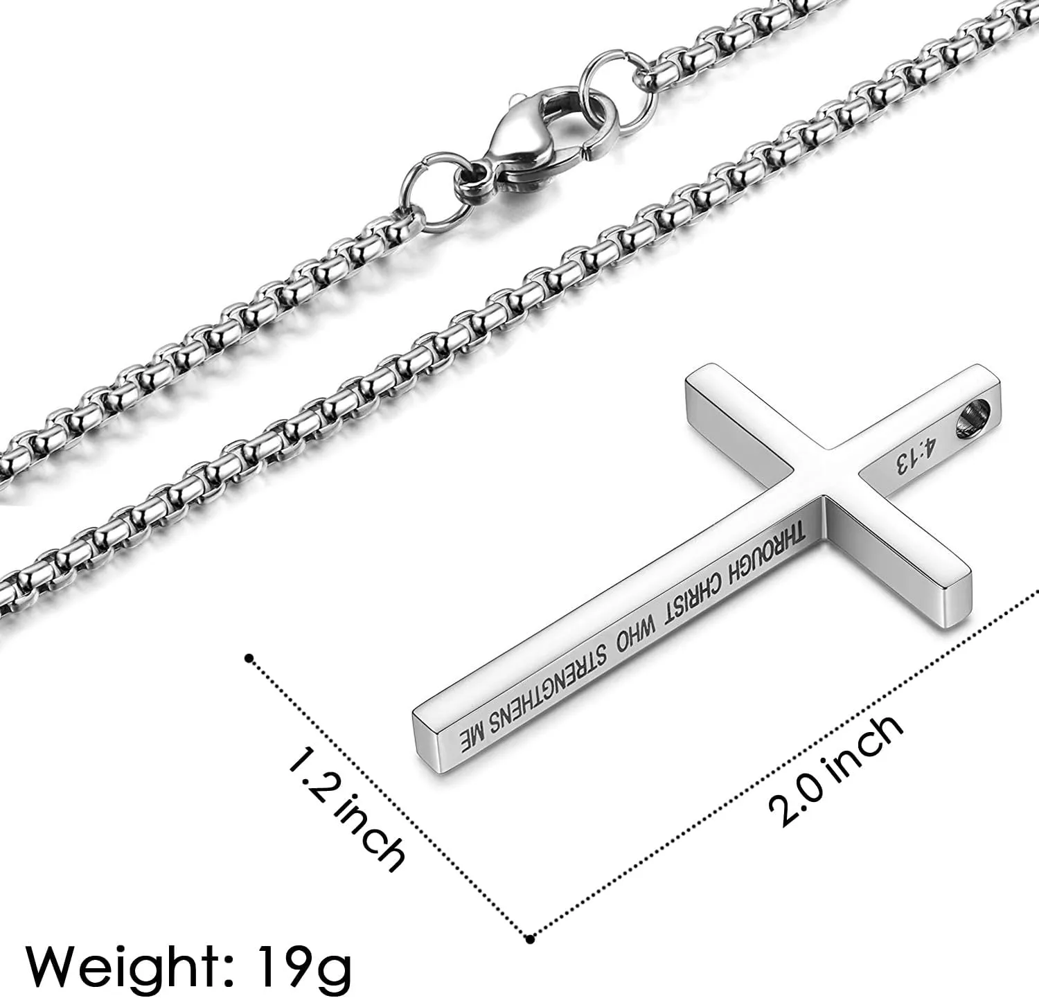 Cross Necklace for Men Christmas Gift Cross Pendant Strength Bible Verse Stainless Steel Necklaces