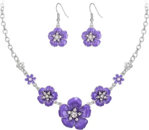 Crysdue Flower Collar Necklace Earrings Set, Floral Statement Summer Beach Chokers Necklaces Jewelry for Women