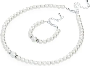 Crystal Dream Elegant Cream Simulated Pearl Toddler Girl Necklace and Bracelet Stylish Gift Set (GS-P-C-ALL)