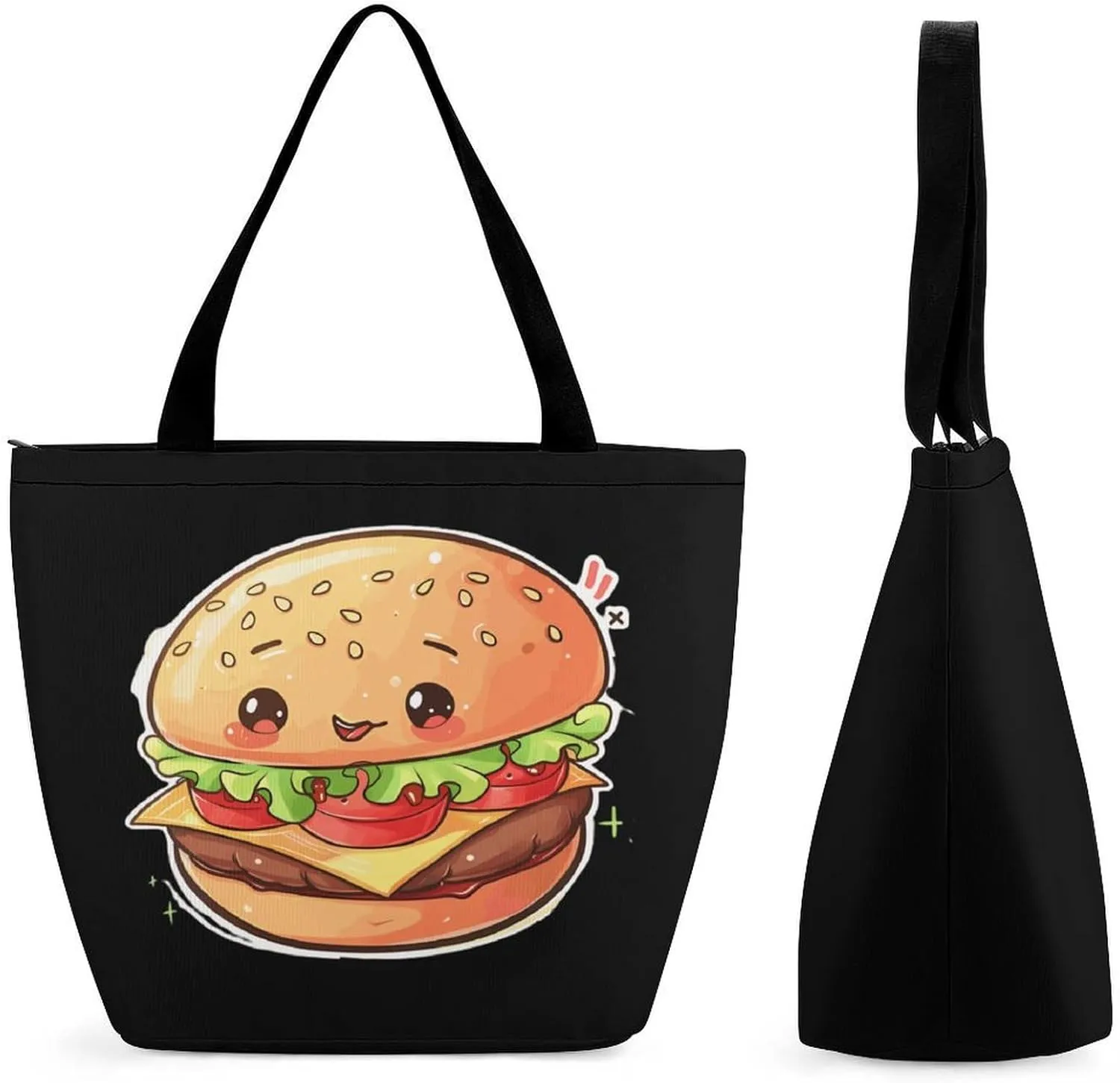 Cute Hamburger Womens Tote Bag Purse with Zippered Shoulder Handbags For Work