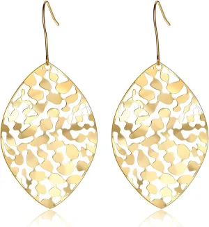 Cyan Birdee Leaf Dangle Earrings for Women Gold-plated Filigree Dropping Lightweight Fashion Jewelry, Mother's Day Gift