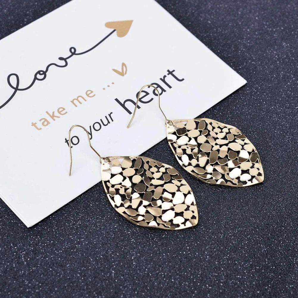 Cyan Birdee Leaf Dangle Earrings for Women Gold-plated Filigree Dropping Lightweight Fashion Jewelry, Mother's Day Gift