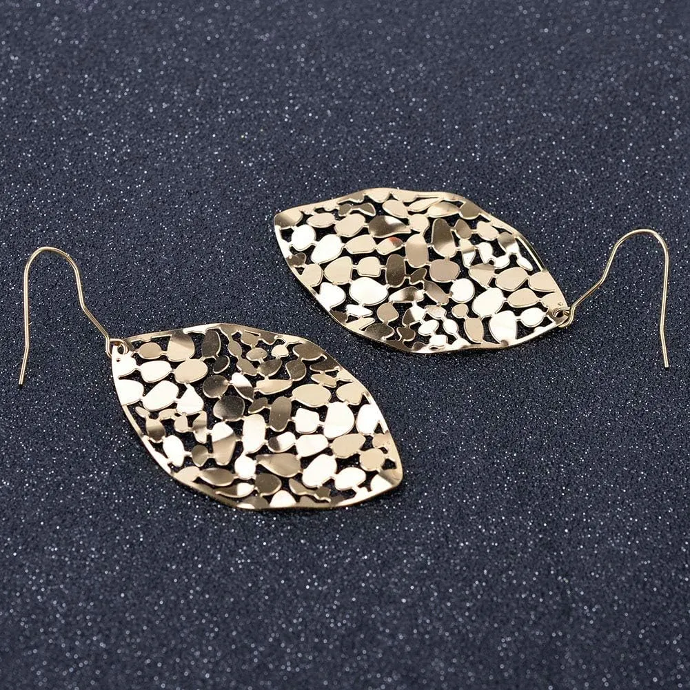 Cyan Birdee Leaf Dangle Earrings for Women Gold-plated Filigree Dropping Lightweight Fashion Jewelry, Mother's Day Gift