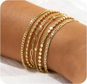 Dainty 14K Gold Bracelets for Women - Waterproof Stackable Gold Bracelet Set - Perfect for Stylish Women