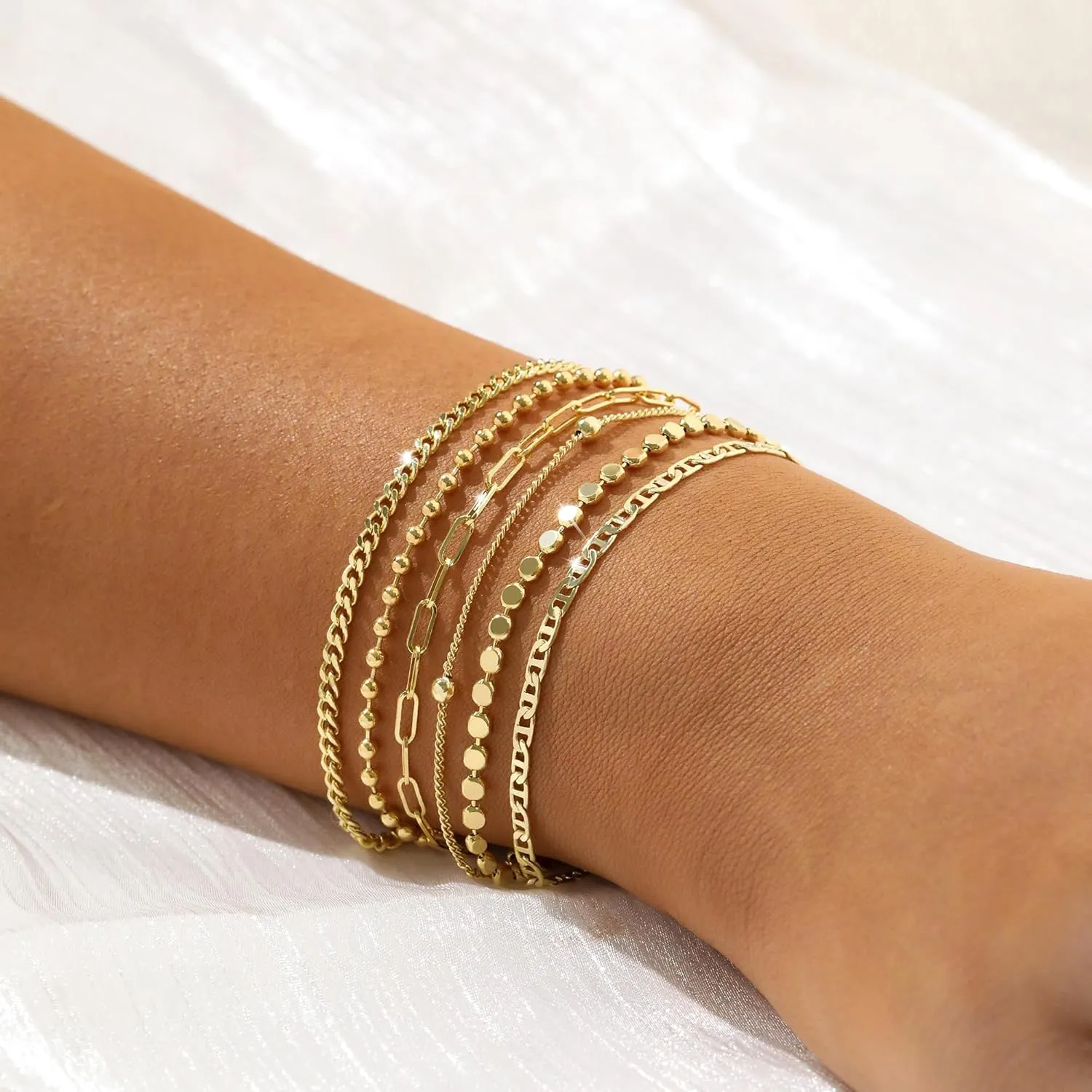 Dainty 14K Gold Bracelets for Women - Waterproof Stackable Gold Bracelet Set - Perfect for Stylish Women