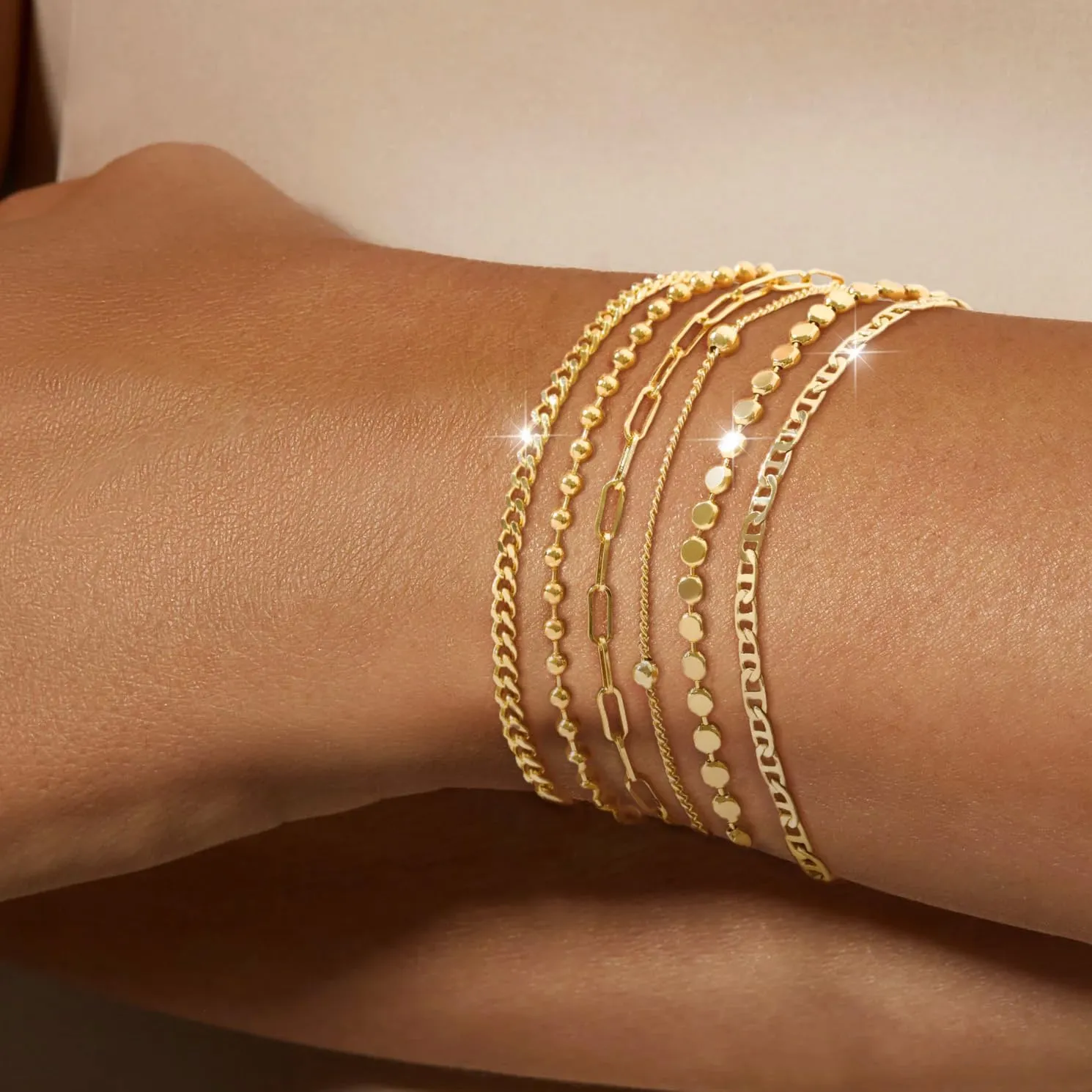 Dainty 14K Gold Bracelets for Women - Waterproof Stackable Gold Bracelet Set - Perfect for Stylish Women