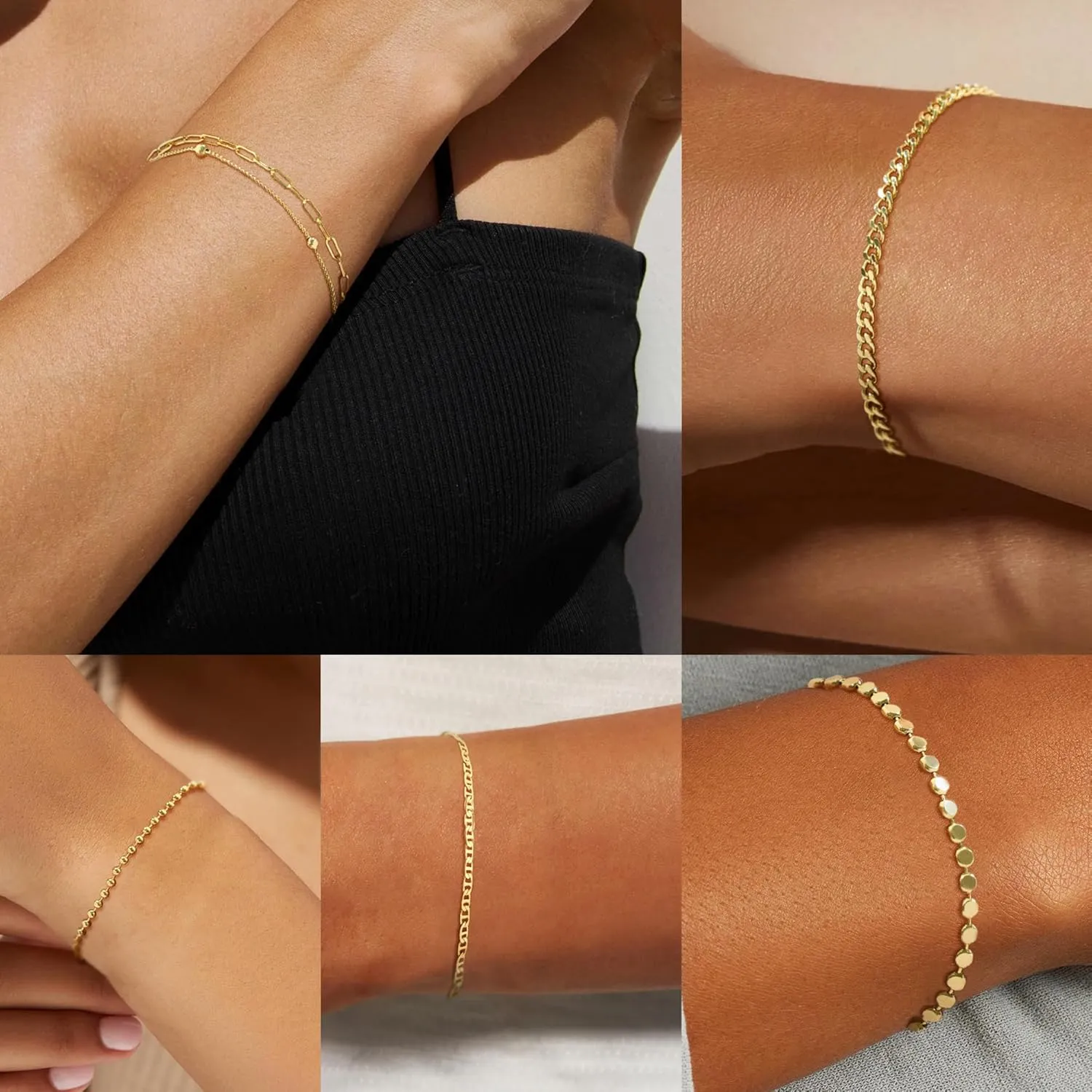Dainty 14K Gold Bracelets for Women - Waterproof Stackable Gold Bracelet Set - Perfect for Stylish Women