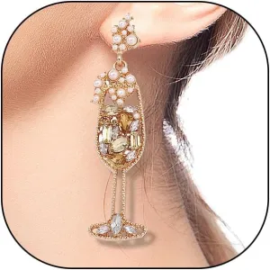 Dainty Champagne Goblet Rhinestone Dangling Earrings for Women,Sparkly Pearl Wine Glass Statement Hanging Earrings, Charm Party Festival Jewelry Gifts