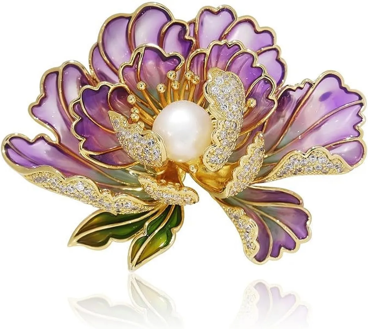 Dainty Flower Brooch Pins for Women Graceful Cubic Zircon Peony Pearl Enamel Badges Lapel Pins Trendy Banquet Prom Dress Jewelry Accessories Gift