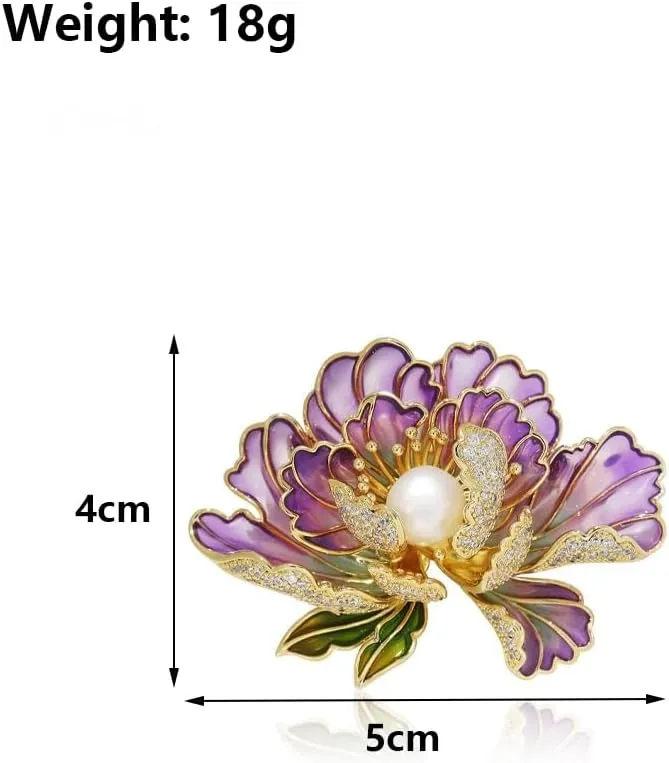 Dainty Flower Brooch Pins for Women Graceful Cubic Zircon Peony Pearl Enamel Badges Lapel Pins Trendy Banquet Prom Dress Jewelry Accessories Gift