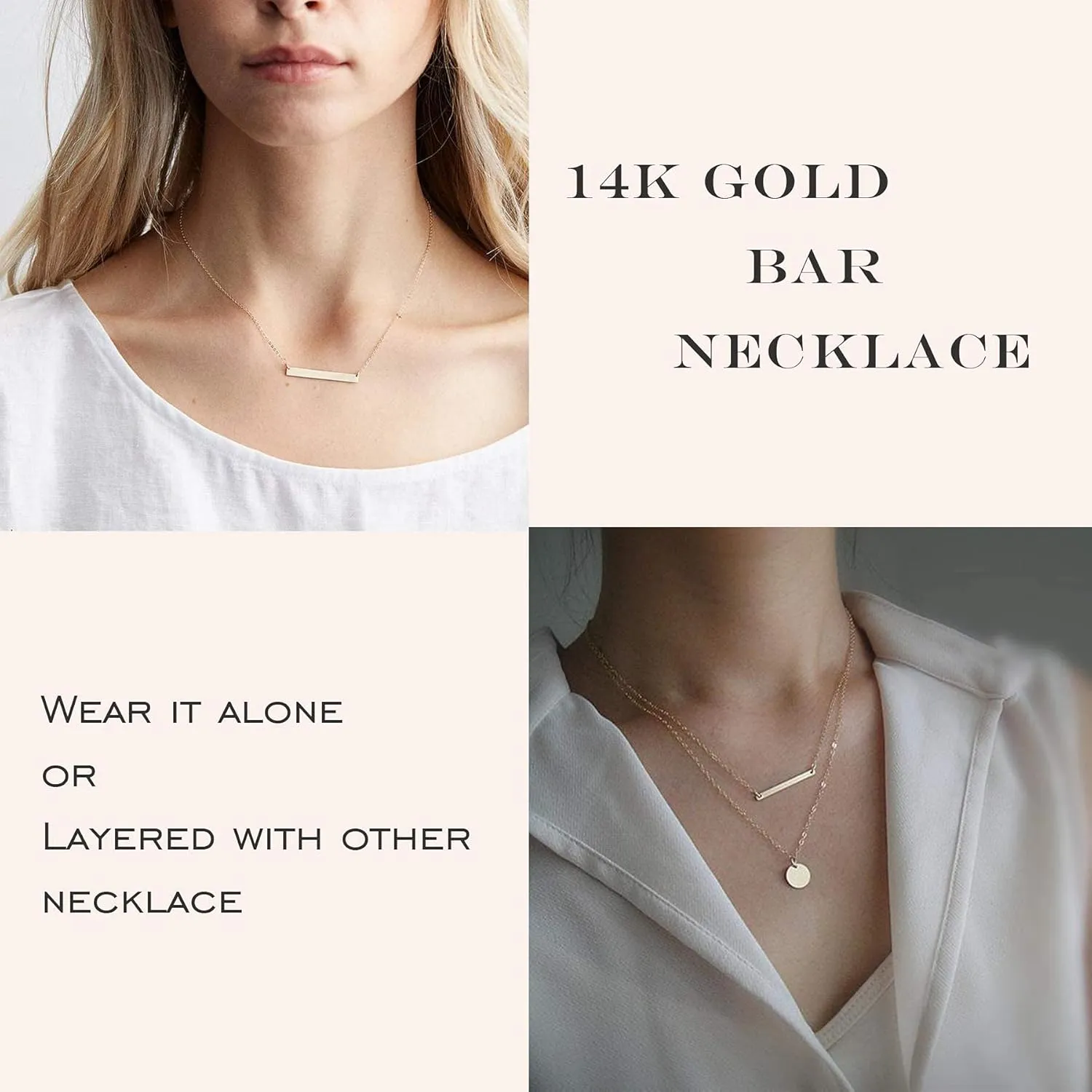 Dainty Gold Layered Bar Neckalce Moon Pendant Lariat Y Necklace 14K Gold Simple Necklace for Women