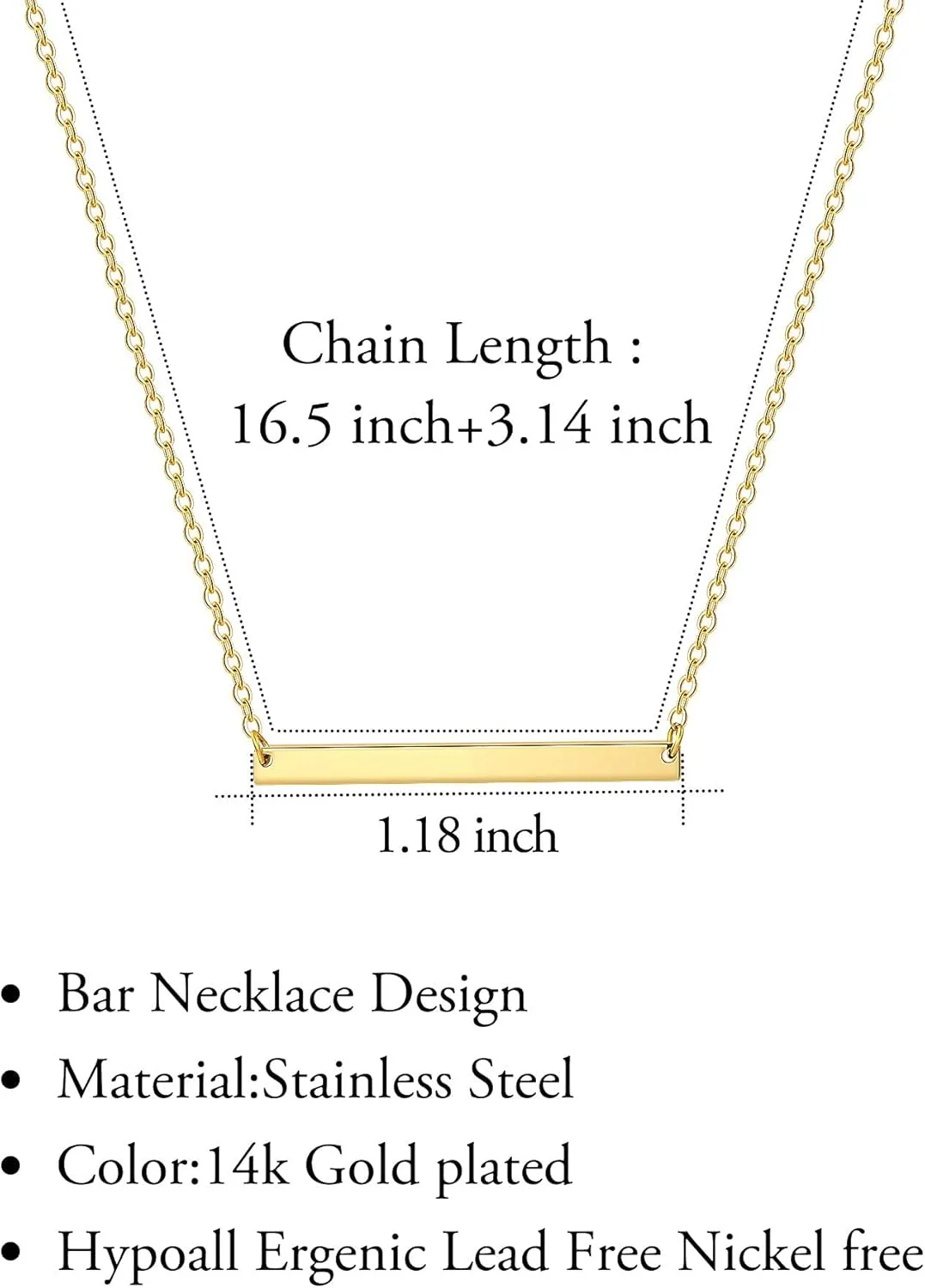 Dainty Gold Layered Bar Neckalce Moon Pendant Lariat Y Necklace 14K Gold Simple Necklace for Women