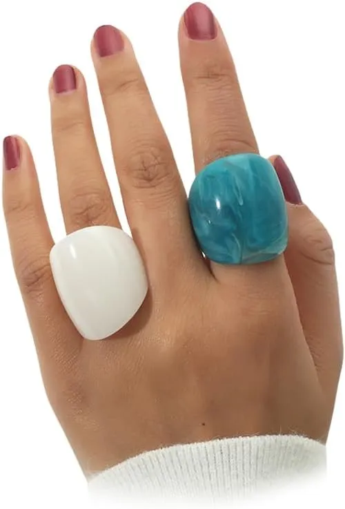 Dainty Two Tone Resin Statement Rings Set for Women Chunky Large Acrylic Plastic Stacked Ring Pack Y2k Antique Finger Jewelry Finger Knuckle Accessories