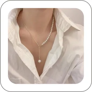 Dainty Vintage Layered Pearl Necklace Gold Toggle Clasp Paperclip Chain Necklace Bohemian Beaded Necklace Punk Baroque Pearl Trendy Prom Necklace for Women