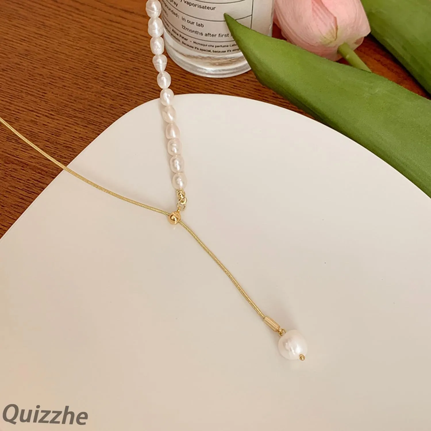 Dainty Vintage Layered Pearl Necklace Gold Toggle Clasp Paperclip Chain Necklace Bohemian Beaded Necklace Punk Baroque Pearl Trendy Prom Necklace for Women