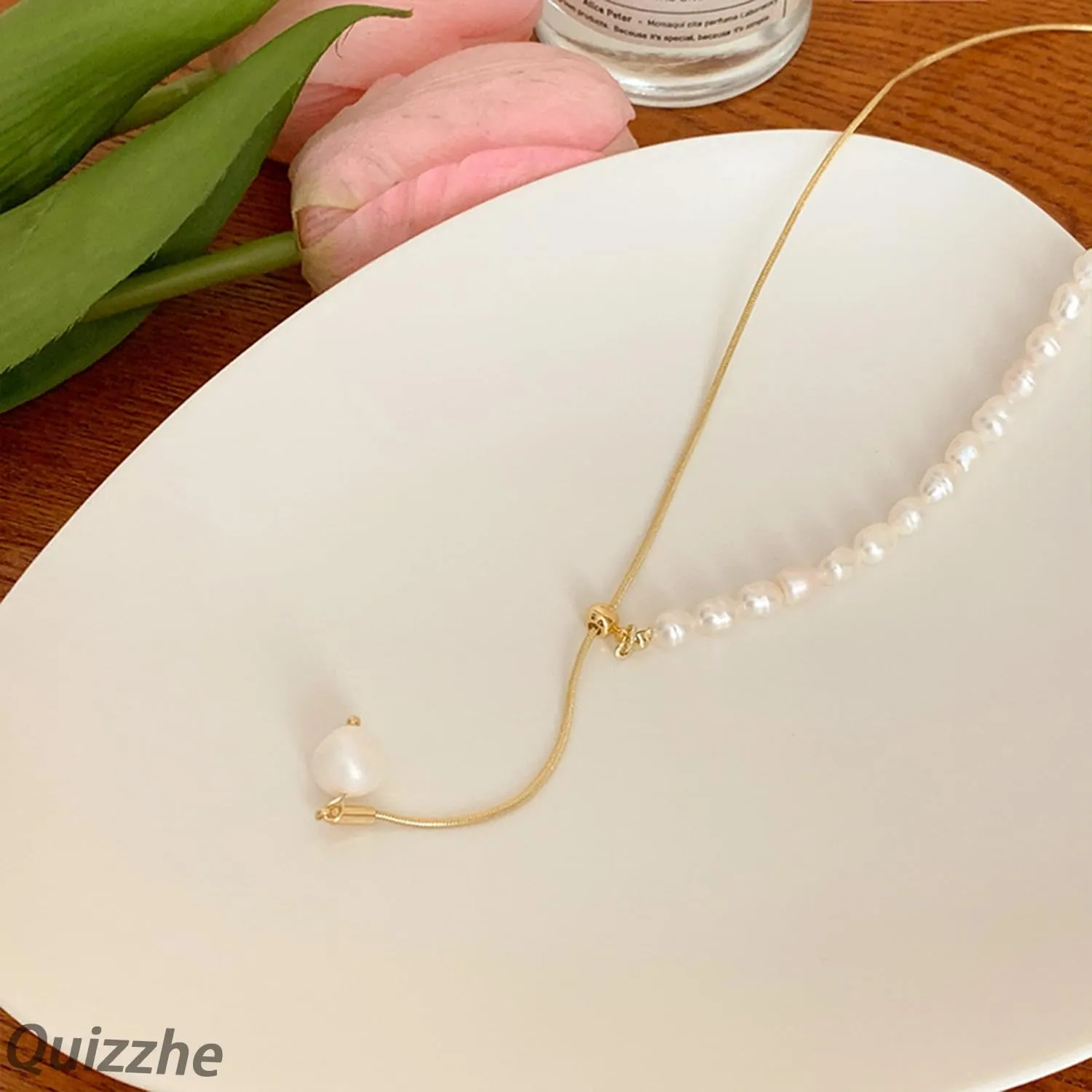 Dainty Vintage Layered Pearl Necklace Gold Toggle Clasp Paperclip Chain Necklace Bohemian Beaded Necklace Punk Baroque Pearl Trendy Prom Necklace for Women