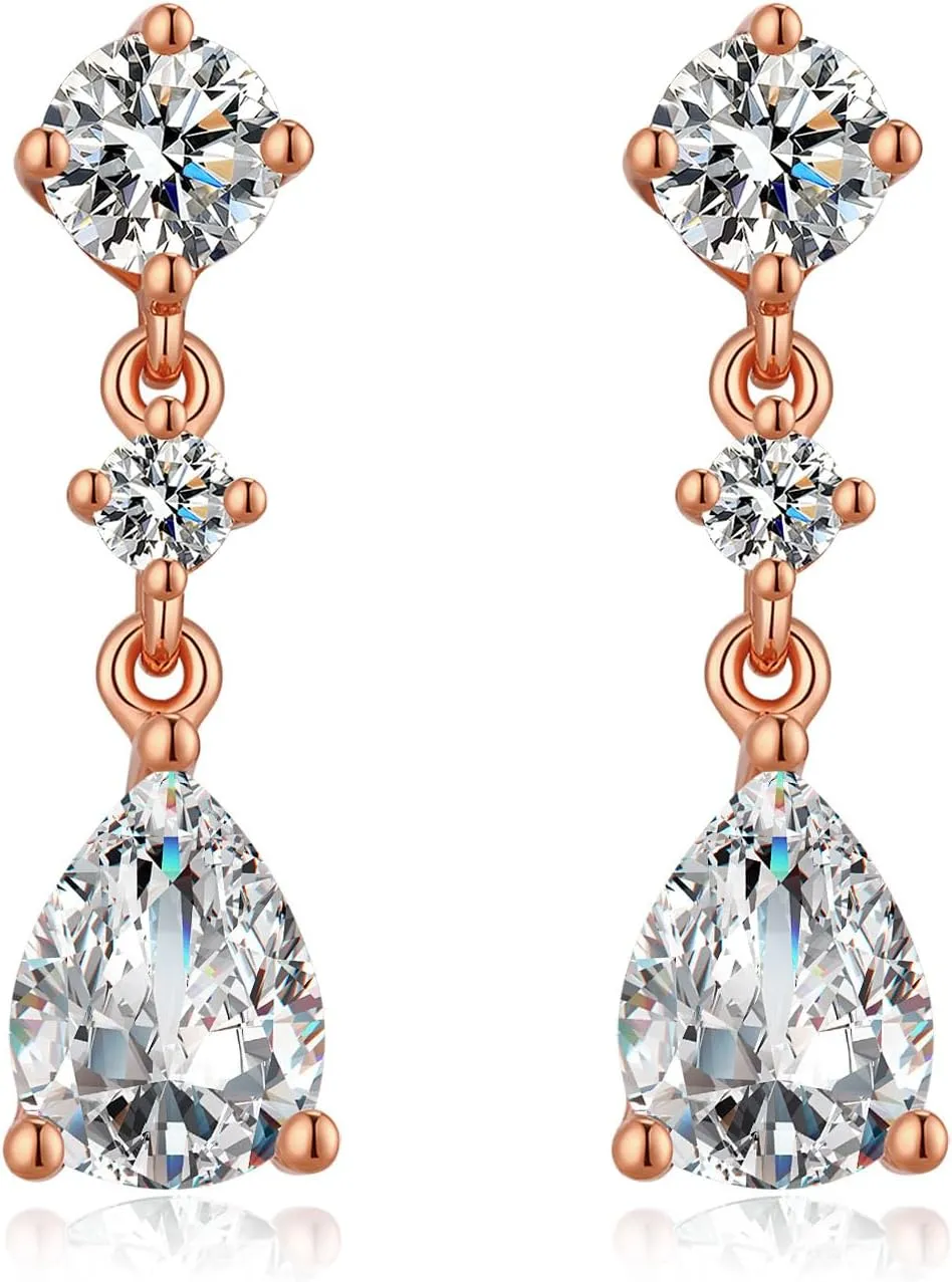 Dangel Drop Earrings for Women 18K Gold Simulated Diamond Stud Earrings Sterling Silver Cubic Zirconia Drop Earrings
