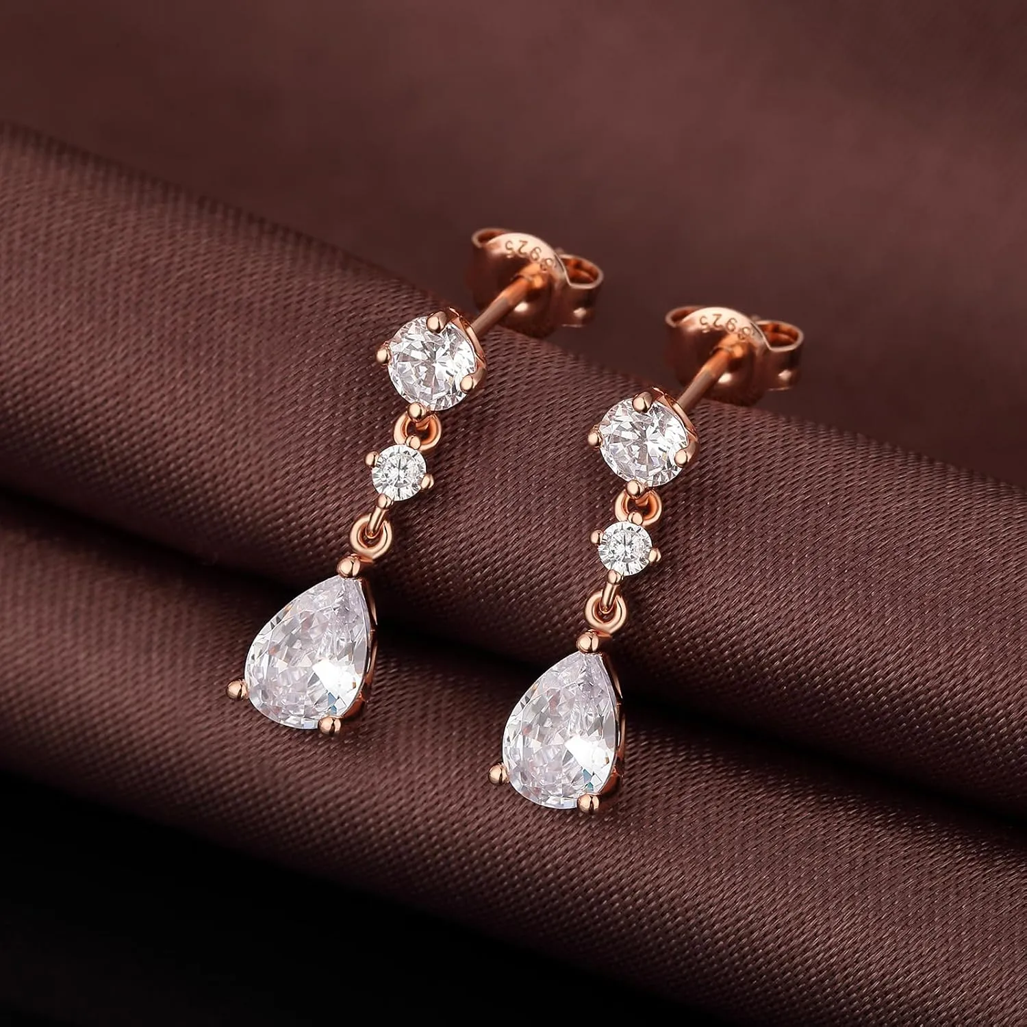 Dangel Drop Earrings for Women 18K Gold Simulated Diamond Stud Earrings Sterling Silver Cubic Zirconia Drop Earrings