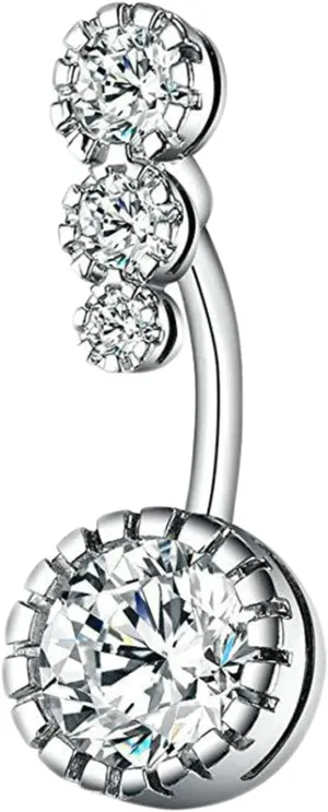 Dangle Navel Ring Stainless Steel, CZ Unique Navel Rings for Women Round Silver Belly Rings