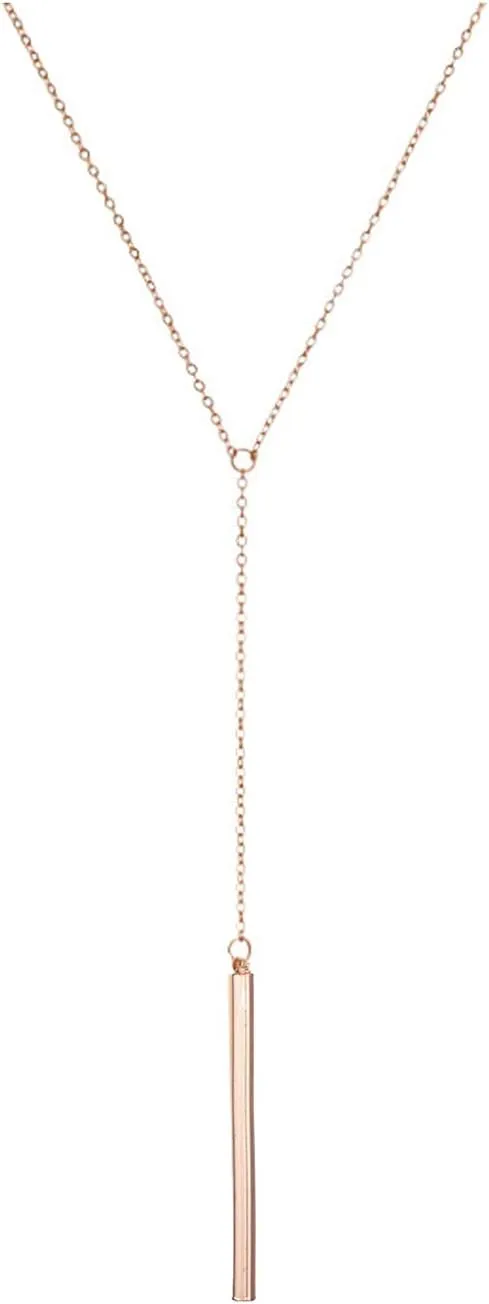Dcfywl731 Minimal Dainty Gold Plated Dangle Earrings Layered Bar Pendant Neckalce Gold Long Y-Necklace Gold Earrings and Necklaces Set Delicate Lariat Chain Jewelry for Women