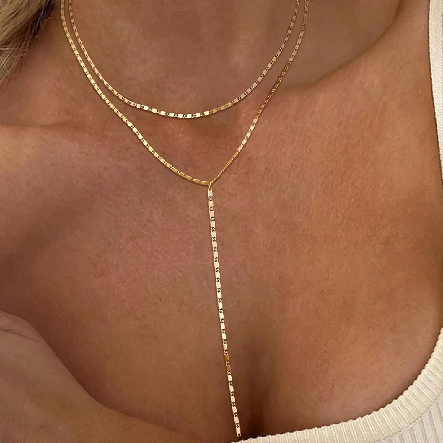 Dcfywl731 Minimal Dainty Gold Plated Dangle Earrings Layered Bar Pendant Neckalce Gold Long Y-Necklace Gold Earrings and Necklaces Set Delicate Lariat Chain Jewelry for Women