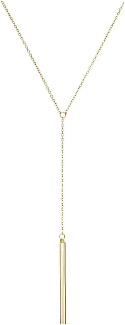 Dcfywl731 Minimal Dainty Gold Plated Dangle Earrings Layered Bar Pendant Neckalce Gold Long Y-Necklace Gold Earrings and Necklaces Set Delicate Lariat Chain Jewelry for Women