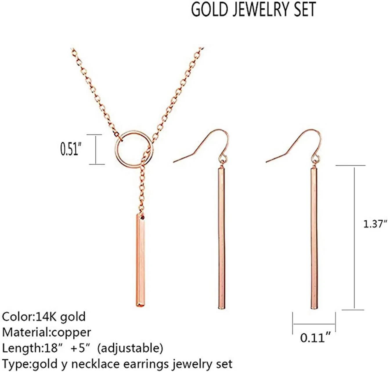 Dcfywl731 Minimal Dainty Gold Plated Dangle Earrings Layered Bar Pendant Neckalce Gold Long Y-Necklace Gold Earrings and Necklaces Set Delicate Lariat Chain Jewelry for Women