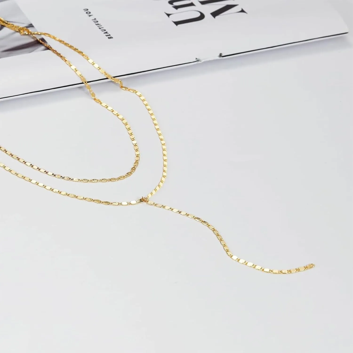 Dcfywl731 Minimal Dainty Gold Plated Dangle Earrings Layered Bar Pendant Neckalce Gold Long Y-Necklace Gold Earrings and Necklaces Set Delicate Lariat Chain Jewelry for Women
