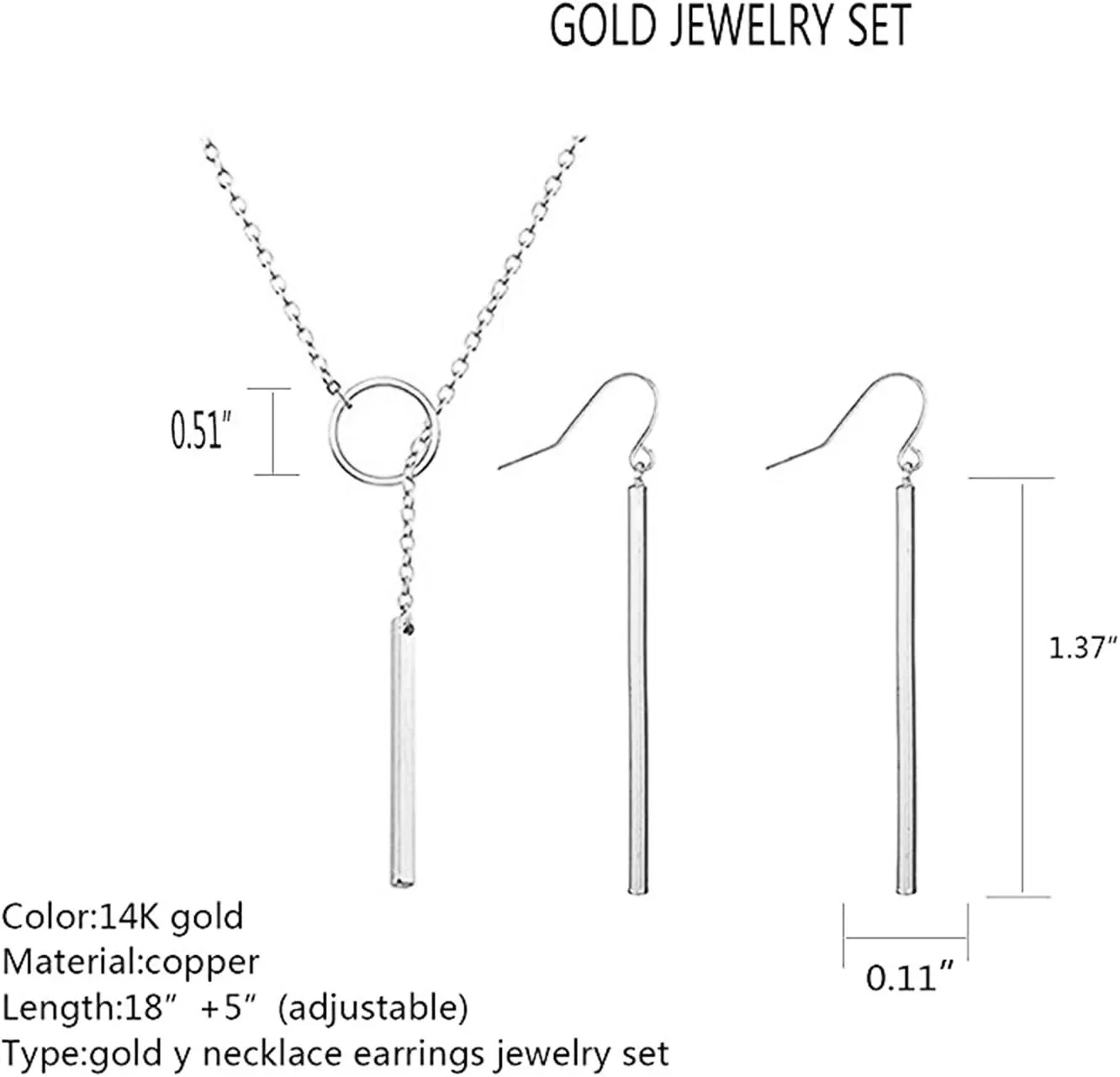 Dcfywl731 Minimal Dainty Gold Plated Dangle Earrings Layered Bar Pendant Neckalce Gold Long Y-Necklace Gold Earrings and Necklaces Set Delicate Lariat Chain Jewelry for Women
