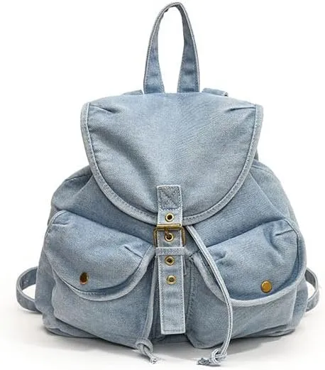 Denim Backpack Daypack Vintage Denim Backpack Women Men Aesthetic y2k Grunge Canvas Daypack Shoulder Bag Purse (light blue)