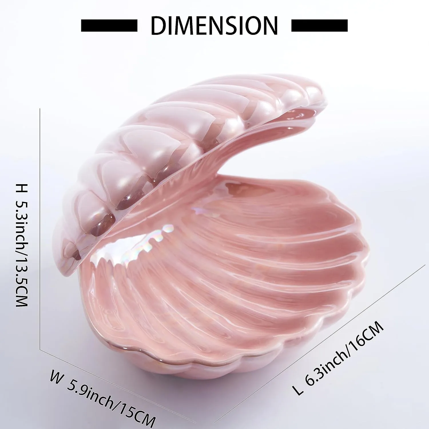 Denique Shell Jewelry Dish Tray, Ceramic Trinket Tray Clamshell Jewelry Storage Dish, Ring Holder Dish Key Bowl, Decorative Jewelry Plate, Cute Jewelry Organizer for Room Decor (Pink)