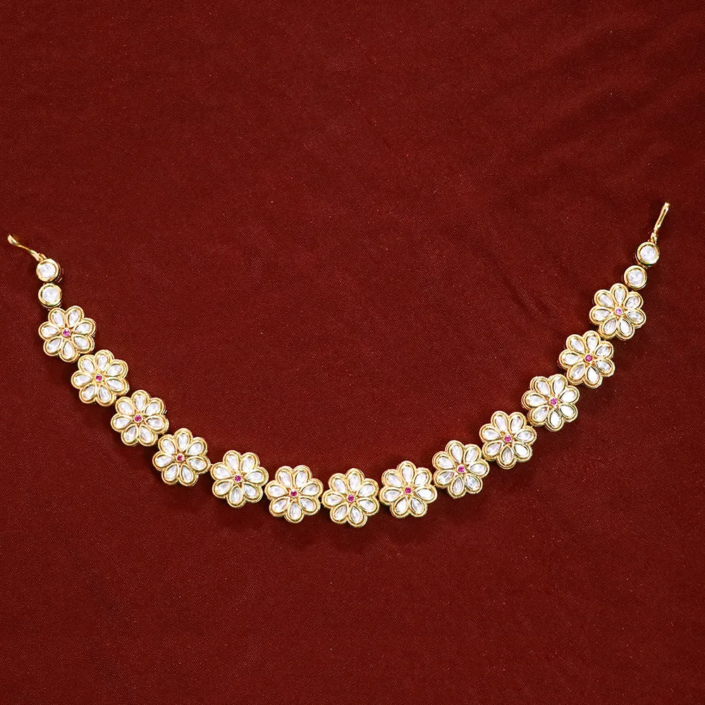 Designer Gold Plated Royal Kundan & Ruby Sheeshphool/Mathapatti (D79)