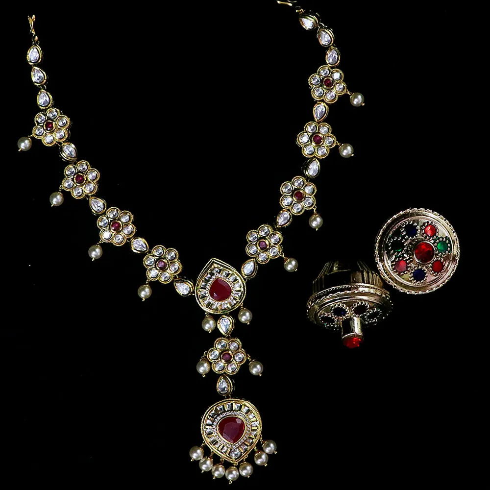 Designer Gold Plated Royal Kundan & Ruby Sheeshphool/Mathapatti (D80)